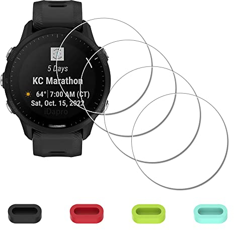 iDaPro Protector Pantalla Aplicable para Garmin Forerunner 955/955 Solar, Cristal Templado Screen Protector Accesorios + Tapones de Silicona Antipolvo -Antiarañazos sin Burbujas