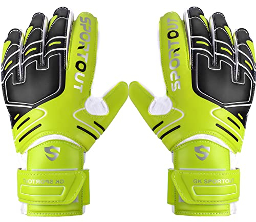 Sportout Gants de Gardien de But pour Adolescents et éveillés, avec Protection des Doigts, antidérapants, Protection Forte des Doigts, Noirs (Vert, 6)
