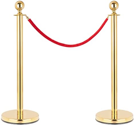 Stagecaptain PLS-150 Deluxe 2.1-150G Absperrständer Personenleitsystem - 2 Edelstahl-Stative und 1 rotes Seil mit 1,5m Länge - Für Konzerte, Ausstellungen, Hotels, Kinos u.v.m. - gold