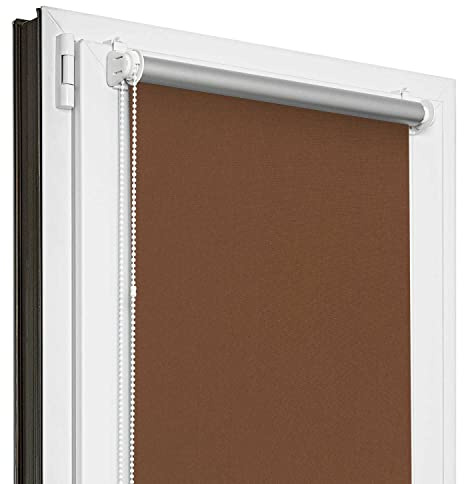 Estika Verdunklungsrollo Thermorollo ohne Bohren - 70 cm x 120 cm - Braun - 13 Stofffarben, Rollos für Fenster ohne Bohren, Klemmfix-Rollos für Innenfenster (70 cm Stoffbreite)