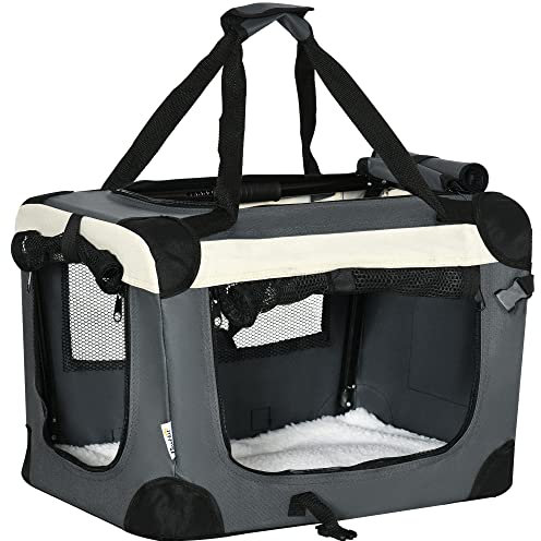 PawHut 51cm Foldable Pet Carrier Bag Soft Travel Dog Crate, Portable Cat Carrier w/ Cushion, for Cats and Miniature Dogs - Grey