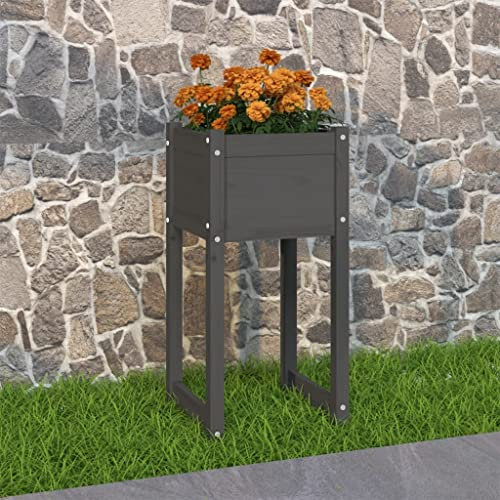 WIFESE JardinièRe Gris 40x40x81 Cm Bois Massif De Pin Jardinieres Exterieur JardinièRe sur Pieds Potager Bac A Fleurs Rectangulaire Potager Surleve Jardiniere Bois