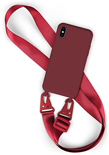 moex Hover Cover für iPhone XR Handyhülle zum Umhängen mit Band, Hülle mit Handykette abnehmbar, Handyband & Karabiner Lanyard Soft Case mit Verstellbarer Kette, Weinrot