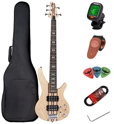 Electric Bass Full Size P Bass Starter Kit for Beginners Black with Concert Bag, Guitar Strap and Guitar Cable (DB-5S NA)