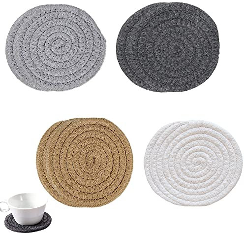 Pamtns 8 Pezzi Sottopentola in Cotone a Filo Sottopiatti Rotondi Sottobicchieri per Bevande Intrecciati Fatti a Mano Sottobicchieri Assorbenti Resistenti al Calore Multiuso per Cucina Home Decor