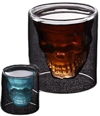 Teschio Bicchieri Shot 2PCS, Tazza Di Cristallo Scheletro Halloween Drinkware Supplies, Teschio A Forma Di Tazza Di Vetro Trasparente Per Halloween Party Bar (250ml)