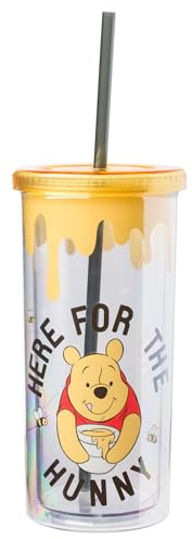 Silver Buffalo Winnie l'ourson Here for Hunny Tasse en plastique avec couvercle et paille 591 ml