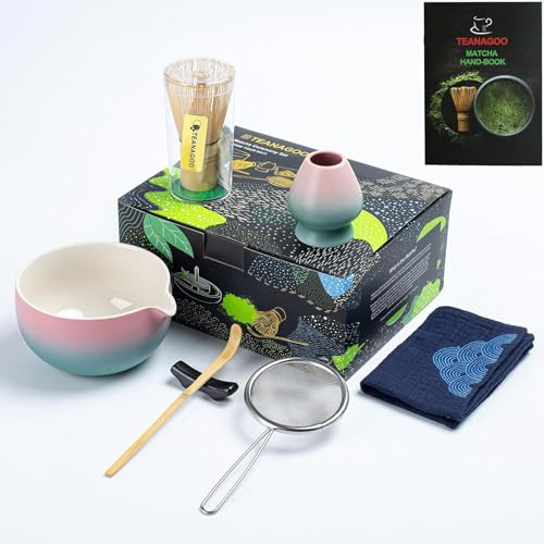TEANAGOO Matcha Whisk,Matcha Set Pink,Matcha Kit Grident Pink,Matcha Whisk Set for Making Breakfast/Latte,7 Pcs Matcha Whisk Set and Bowl with All Accessories,Gift for Matcha Lover