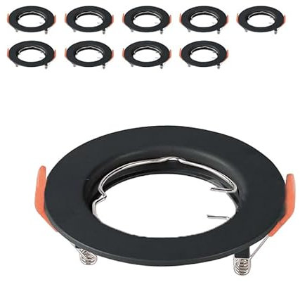 ZOREI 10 Pezzi Portafaretti GU10, Porta Faretti Da Incasso, Modello Fisso Con Molla, Foro 65mm, Rotondo e Quadrato, Portalampade Escluso (Rotondo D81XH40mm, Nero)