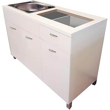 MABEL Mobile Cucina Bianco con 3 Ante e 1 Cassetto con Foro per Piano Cottura 2 Fuochi e Lavello Cucina Mobile da Cucina in Legno Nobilitato Antigraffio Facile da Montare - L 120 x P 50 x H 85 cm