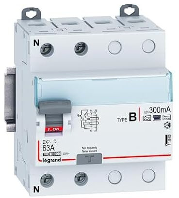 Interrupteur différentiel DX³-ID arrivée haute/départ bas par bornes à vis - 2P 230V~ 63A type B 300mA - 4 modules