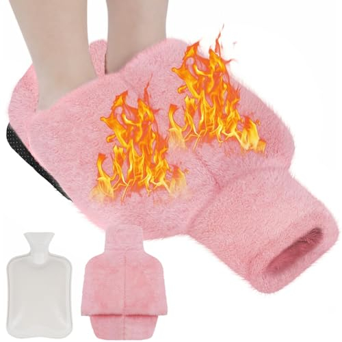 Flintronic Chauffe Pied, Bouillotte Pieds non Électrique, 2 en 1 Chausson chauffant avec Housses en Peluche, Chausson chauffant Pour Les Pieds Femme Homme, 36x30cm