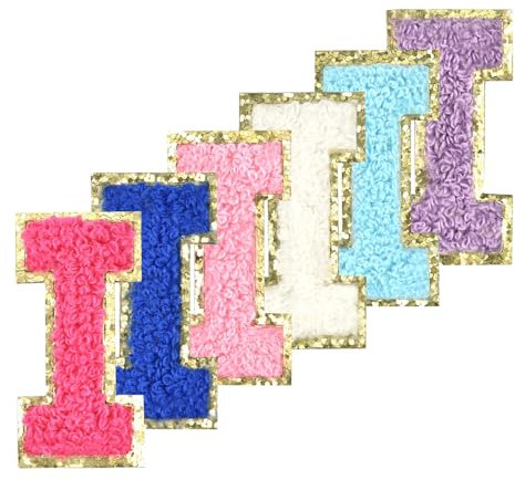 Gleihow Selbstklebende Chenille-Buchstaben-Patches zum Aufbügeln auf Varsity Preppy Letter Patches Aufkleben Glitzer Fuzzy Buchstaben für Kleidung Tasche Laptop Handy Hülle(gemischte Farben, I)