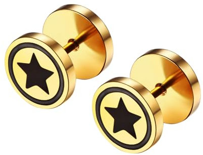 Cupimatch Fake Tunnel Hip Hop Ohrringe - Herren Edelstahl Fake Plugs Earrings Unisex Runde Ohrringe Fake Gauges Hantel Ohrstecker für Männer Frauen, Gold