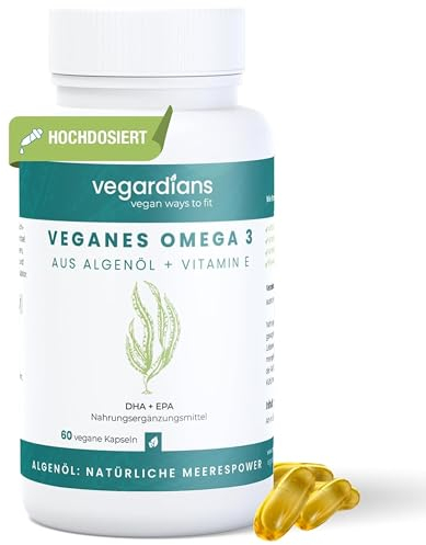 Vegardians Omega-3 Algenöl Komplex – Hochdosierte vegane Kapseln mit 620 mg DHA & 350 mg EPA pro Tagesdosis – Rein pflanzliches Omega-3 aus Algenöl. Hypoallergen, vegan & ohne künstliche Zusätze.