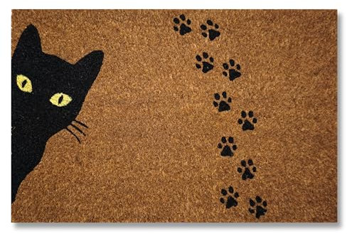 koko doormats Fussmatte aussen - Türmatte außen kokosmatte mit antirutsch PVC - Fußmatte lustig Schwarze Katze Design - Outdoor Doormat - Größe: 60 x 40 x 1.5 cm.