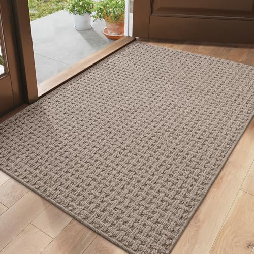 DEXI Schmutzfangmatte Innen 80 x 120 cm, rutschfest Fußmatte, absorbierend Fussmatte, waschbar Türmatte für Hund, Eingang, Haustür & Flur, Beige