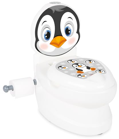 Lemodo Kindertöpfchen Töpfchen Kinder ab 18 Monate Kindertoilette Babytopf mit Spülgeräusch herausnehmbarer Innenbehälter rutschhemmender Boden Toilettenpapierhalter Töpfchentraining Motiv Pinguin