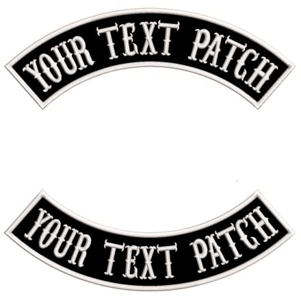QIMAMADE 2 PCS Custom Patch Embroidered Rocker Patches Personalized Motorcycle Biker Large Badge Back Patch for Vest Jacket Jeans, Black Name Patch Iron on Sew on TOP & Bottom Size XL