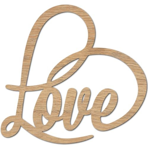 CREATCABIN Love Wood Sign Wooden Laser Cutout Sign Word Unfinished Slices Wood Sculpture Letter Wall Ornaments Art for Crafts DIY Personalized Front Door Kitchen Home Wall Decor 8.3x8Inch