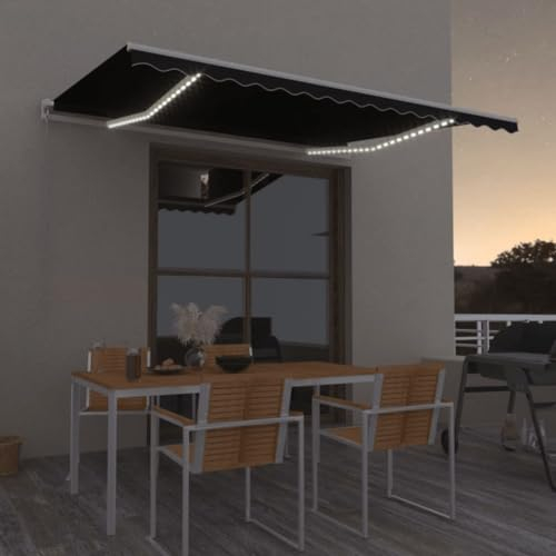 ZEYUAN Toldo retráctil Manual con LED, Toldos Terrazas, Toldos Exterior, Toldo Lateral, Toldos Exterior Terraza, Toldos para Ventanas, Gris Antracita 400x300 cm