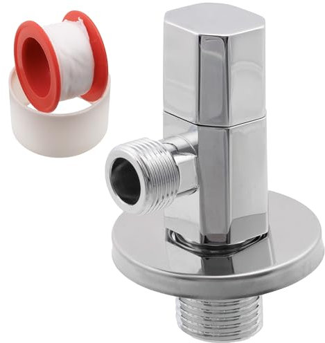 AERZETIX - C74953 - Robinet d'arrêt équerre 1/2x3/8 + rosace et joint PTFE avec poignée octogonale - en laiton et revêtement nickelé - vanne l'eau raccord lavabo salle de bain cuisine