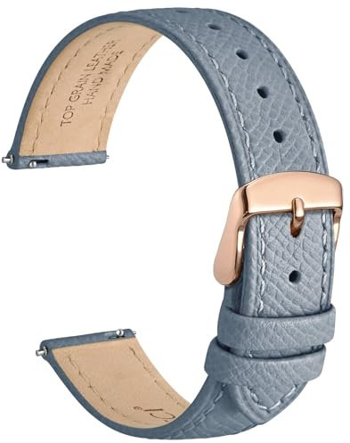 WOCCI 16mm Grace Bracelet de Montre pour Femme, Cuir de Grain Supérieur, Libération Rapide, Boucle Dorée Rose (Bleu Brume)