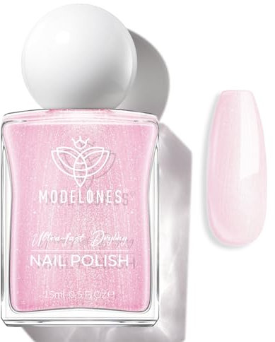 Modelones Quick Dry Nail Polish, Pearl Nude Glitter Shimmer Chrome Shine Fast Drying Nail Varnish, 15 ml Air Dry Nail Art DIY Home Salon Long Last Manicure Gift for Women 0.5 Fl Oz