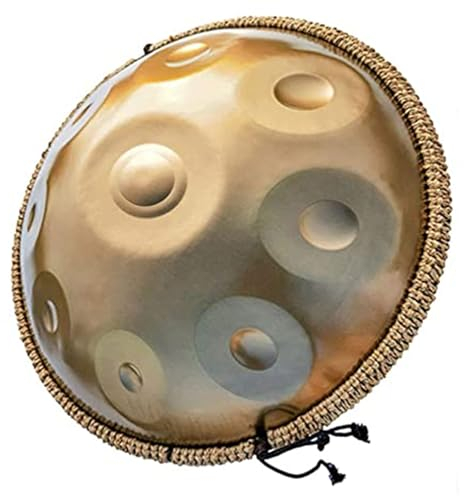 Handpan Drum, Steel Drum in D-Moll 9/10/12 Note 22 Zoll 440 HZ, Hand Drum Percussion mit Soft Hand Pan Bag, 2 Sticks und Support (Gold, 9 Notes)