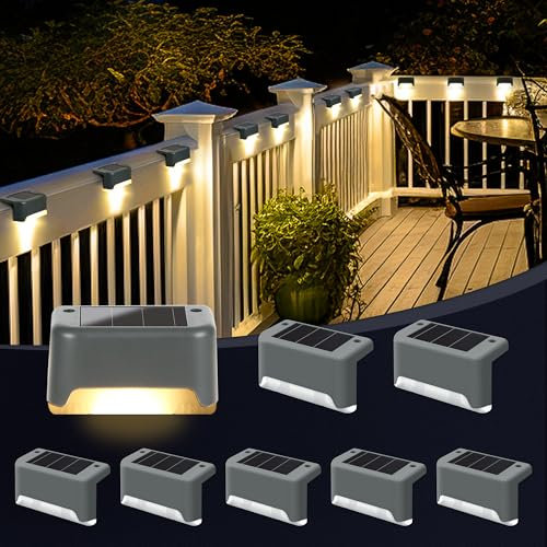 GIGALUMI 8 pezzi luce solare esterna per scale, luci solari a LED per esterni, giardino, impermeabile, luci solari per esterni, per scale, recinzioni, terrazze, cortili, vialetti, strade, (grigio
