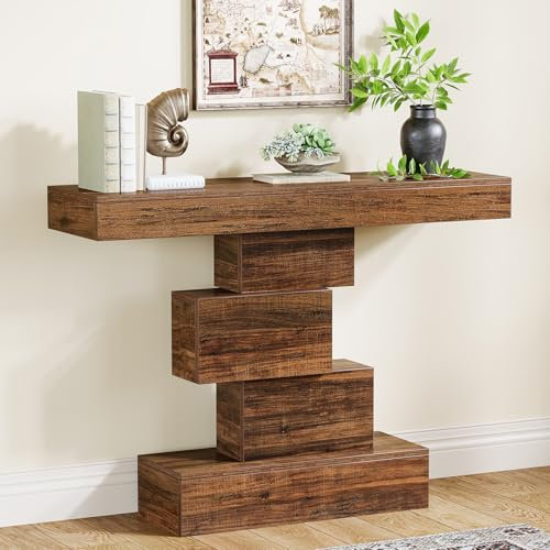 Tribesigns Konsolentisch, 108x 30 x 80 cm, Flurtisch mit markantem Designfuß, schmaler Holzbeistelltisch, Sofatisch für Wohnzimmer, Flur, Schlafzimmer, Landhausstil,rustikal braun