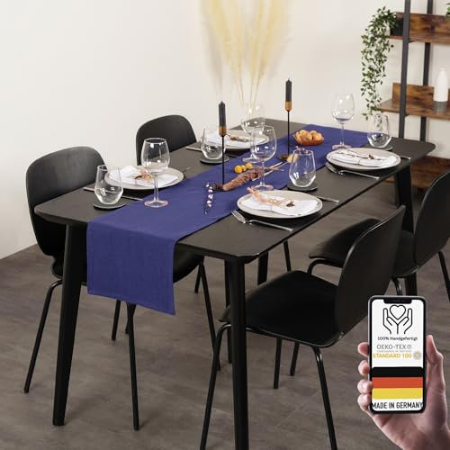 chambry Tischläufer 100% Baumwolle (Canvas) - Größe und Farbe wählbar - Handarbeit Made in Germany - nachhaltige hochwertige Tischdekoration - Blau 40cm x 240cm
