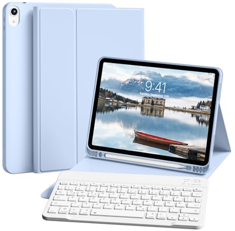 ZKTUYU Tastatur Hülle für iPad (A16) 11. Generation 2025, iPad 10. Gen 2022 | Magnetisch Abnehmbare Tastatur, QWERTZ Layout, Weiche TPU Rückschale mit Stifthalter, für iPad 11/10 Gen(11/10,9),Himmelblau