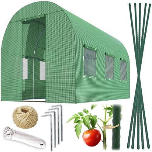 Plonos Serre Tunnel avec Cadre en Acier - avec Support pour Plantes - 2 x 3 x 2 m - 6 m² - Vert