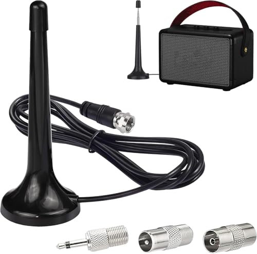 UKW/DAB+/DAB Antenne Zimmerantenne, Radioantenne Digitale, 75 Ohm mit Magnetfuß, 3.0Meter Kabel, 3 Adapter, Teleskopantenne für HiFi-Empfänger, Stereoanlagen, Innenbereich, optimierter Radioempfang