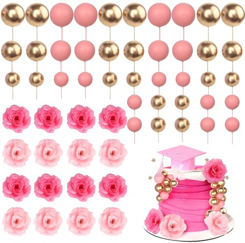 2025 Abschluss-Kuchenaufsatz, Dekoration, Diplom Done Grade Cap Cake Pick Ballon Blume Abschlussball 2025 Abschlussfeier Kuchen Dekorationen für Klasse 2025 Congrats Grade Party Cake Supplies Rosa