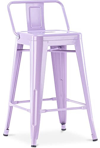 Iconik Interior Tolix Style Tabouret de Bar avec Dossier - Design Industriel - 60cm - Nouvelle édition - Stylix Violet Pastel