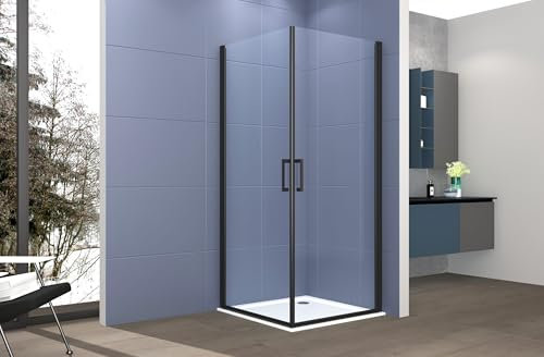 Box doccia angolare 70x90 cm apertura due ante battenti H200 cm cristalli trasparente 6mm profilo Nero Opaco IVO