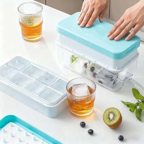 Ice Cube Tray Large, 5cm Large Ice Cube, 2pcs Reusable Ice Trays for Freezer, BPA Free Ice Cube Mould with Lid&Bin&Tong