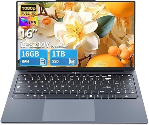 Ordenador portátil 16 Pulgadas, Portatil Gaming Core i5 hasta 3,60 GHz, 16GB RAM 1TB SSD Laptop, IPS FHD de 1920 x 1200 para Pc Portatil, Teclado retroiluminado de tamaño Completo, Mini HDMI, WiFi 5