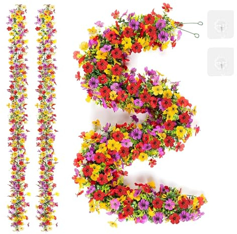 2 Stück Blumengirlande Künstlich 180cm Frühling Kunstblumen Girlande, Hängend Blumenranken Künstlich, Hochzeit Künstliche Blumengirlande Deko, Blumen Girlande für Außen Hochzeit Party Garten Wand Deko