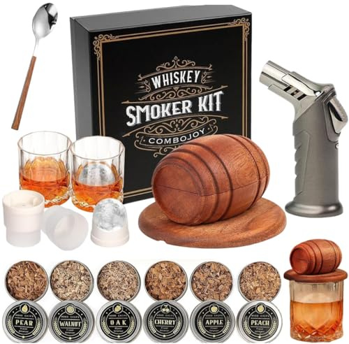 Kit de Fumage en Tonneau de Bois, Fumoir à Whisky et Cocktails, Kit de Fumage à L'ancienne, Infuseur de Fumoir, Cadeau de Bar à Domicile Parfait pour Hommes, Créez Une Expérience de Boisson Unique
