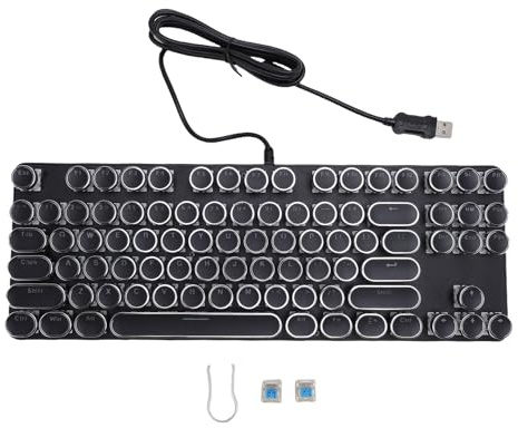 Tastiera da gioco, 87 tasti RGB retroilluminati rotondi con cavo USB, interruttore blu carino, tastiera meccanica retrò punk, tasti rotondi con retroilluminazione a LED arcobaleno (Nero)