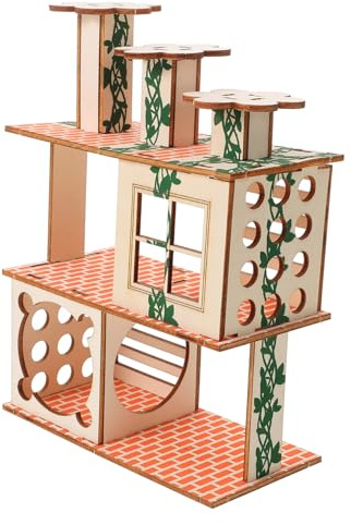 GALPADA Hamsterhaus aus Massivem Holz mit Leiter Vielseitiges Versteck und Spielhaus für Meerschweinchen und Kleine Nagetiere Stabiles Nagerhaus mit Fenster und Tür Pflegeleichtes