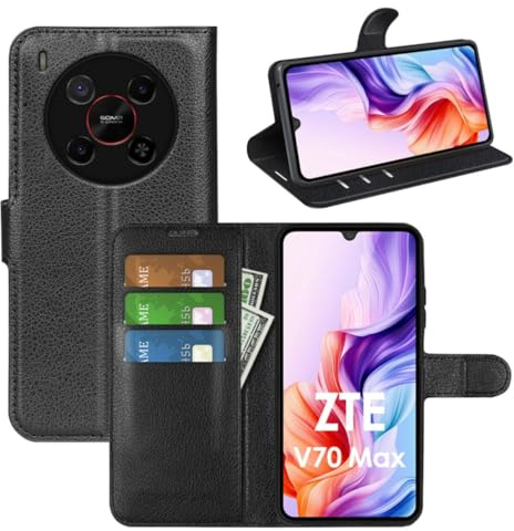 betterfon Handyhülle Kompatibel mit ZTE Blade V70 Max | Premium TPU Klapphülle mit Kartenfächern | Magnetverschluss Wallet Flip Case Standfunktion | Schwarz