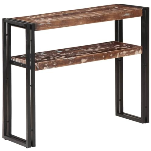 ZQQLVOO Massiver Altholz Konsolentisch mit Zwei Ablageflächen aus Teak und Eisen - Zeitloser Sideboard Hingucker für Bücher und Zeitschriften in Einzigartiger Holzmaserung