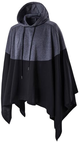 Poncho mit Kapuze, für Herren, unregelmäßig, Saum, Kapuzen-Sweatshirt, zweifarbig, Patchwork, Hoodie, Herbst, Winter, warm, Streetwear, Oversize, Pullover, Westen und Sweatshirts, lässig