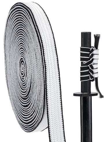 PH PandaHall 5.46Yards Silk Cotton Ito Sageo Rope, Synthetic Silk Cotton Blend Sageo Wrapping Cord for Japanese Samurai Sword Katana Tanto Tsuka Decoration Hanging Crafts DIY (Black-White)