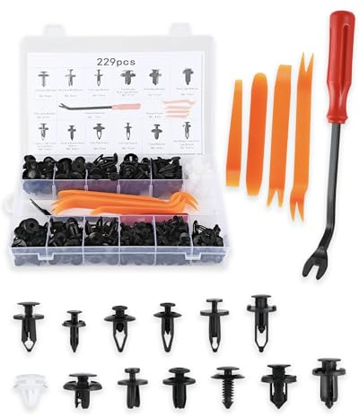 Set rivetti ad espansione e clip di fissaggio per auto – rivetti in plastica per auto, clip di fissaggio auto e viti per carrozzeria per pannelli porta, paraurti e parafanghi, assortimento 229 pz