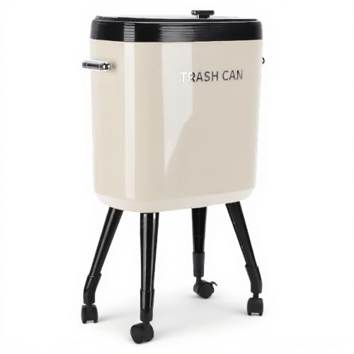 Jectse Bote de Basura de Cocina con Patas de Ruedas, Bote de Basura a Prueba de Mascotas de Gran Capacidad de 15 L, Tapa a Presión, Cubo de Basura Alto y Estrecho para Tocador, (blanco crema)